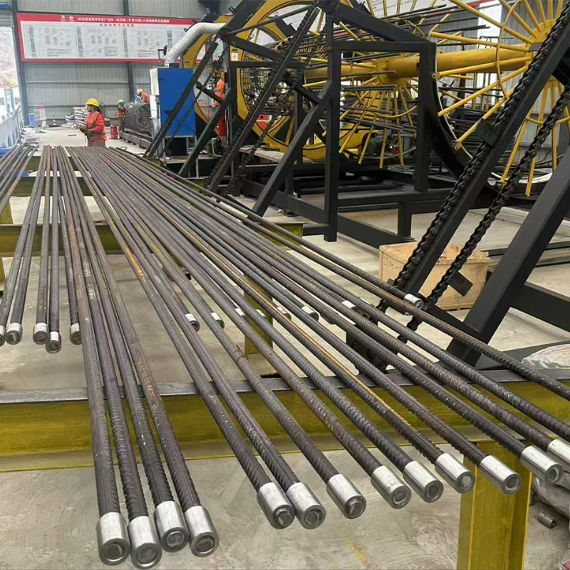 Straight Threaded Rebar Coupler in batches on steel bars - construction site