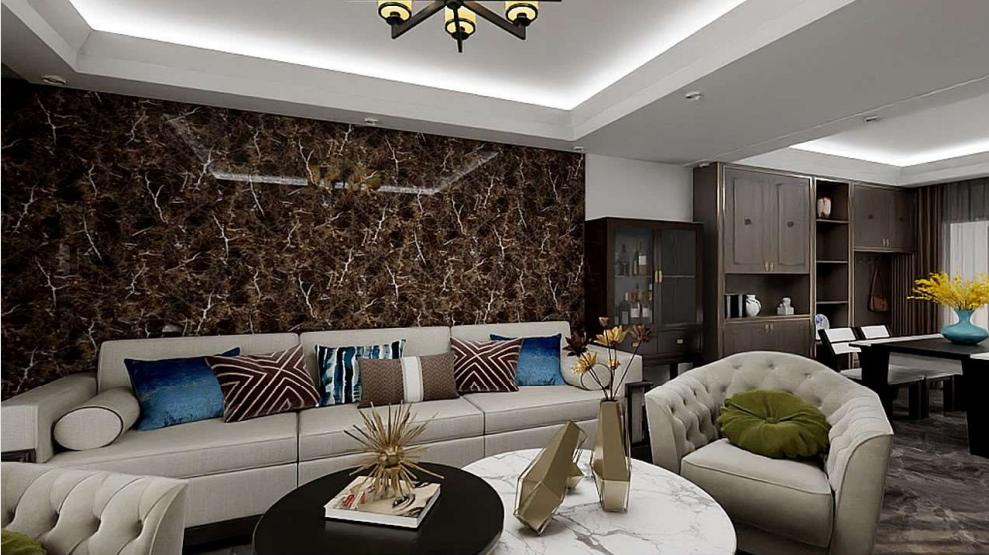 HG 3D printed background wall panel-marble living room effect