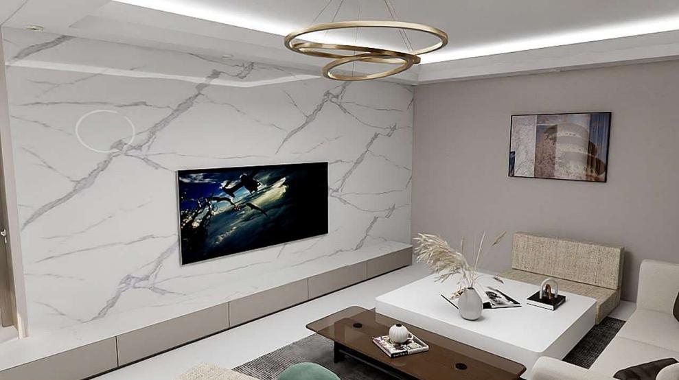 3d-printed wall panels TV background