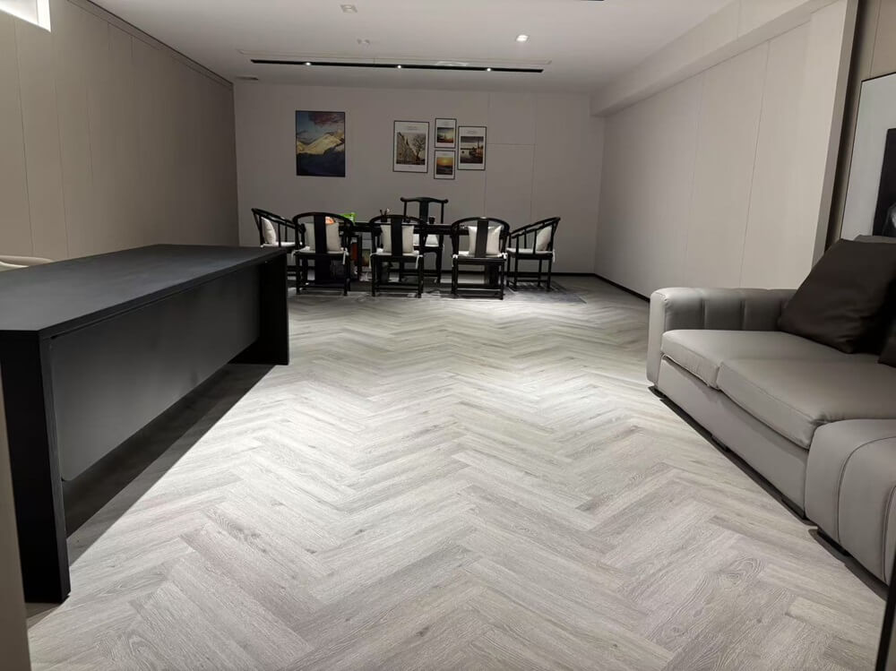 Gray herringbone spc flooring