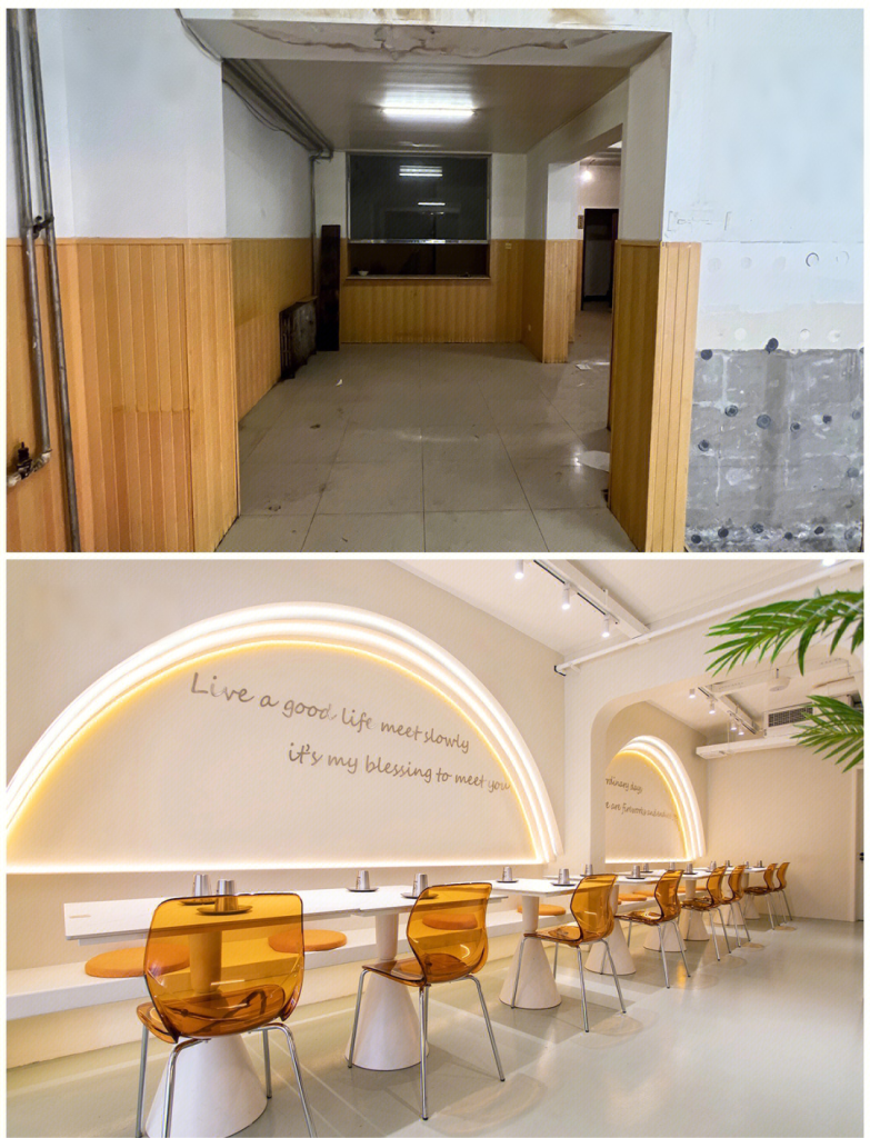 Before and After Comparison of Retail Store Renovation—SPC Wall Panel Application