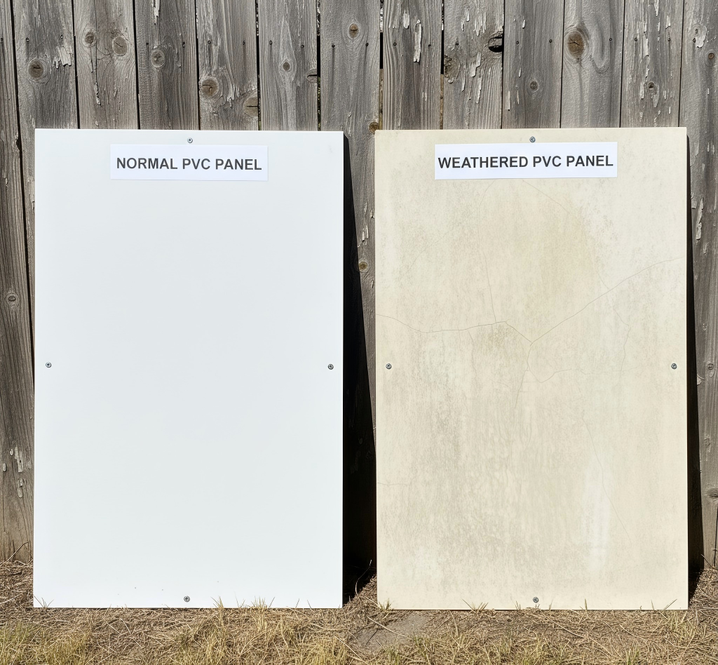 Comparison chart of the impact of outdoor environment on the service life of PVC boards, including comparison of faded and normal state