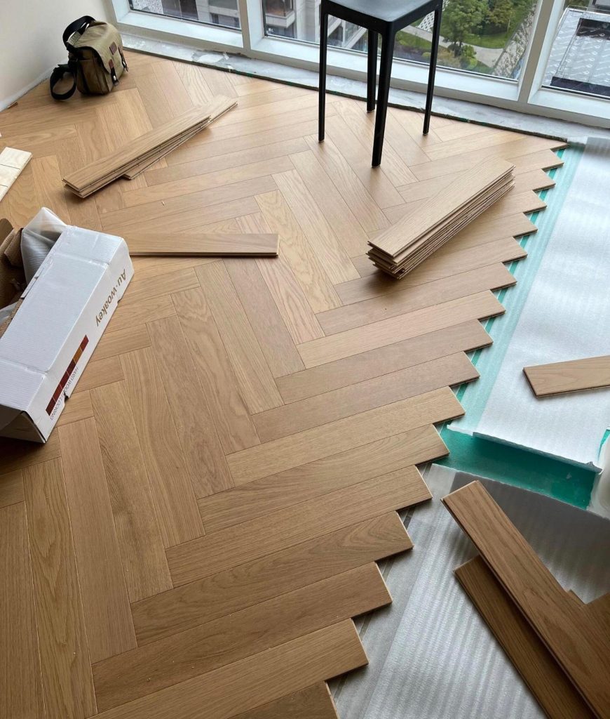 Herringbone SPC floor installation