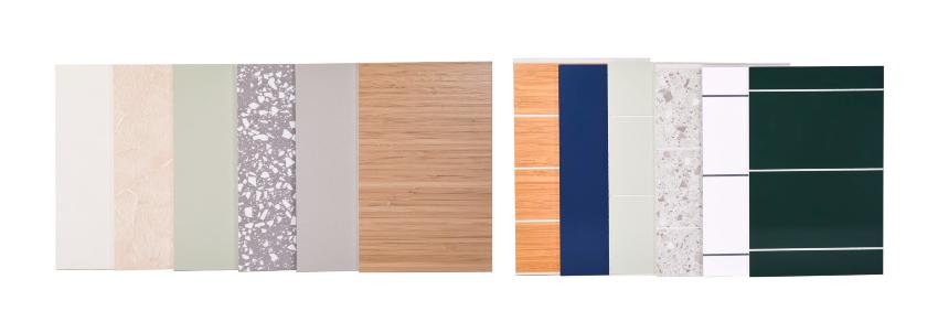 Bamboo fiber wall panels in various patterns and colors