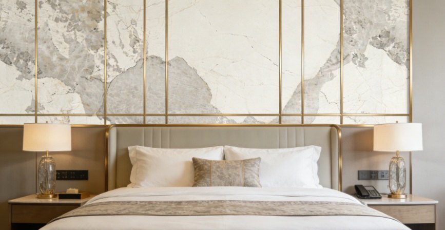 Decorative wall panels in hotel room