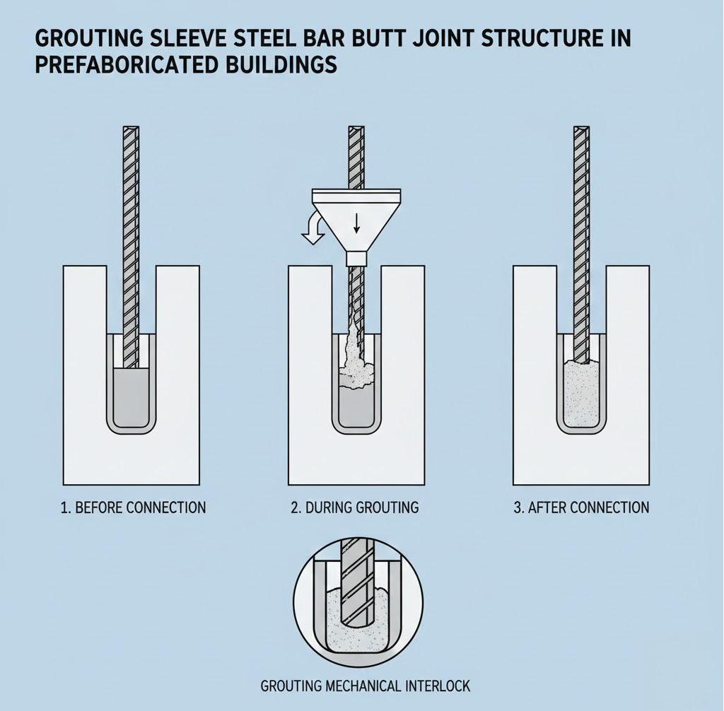 Grouting sleeve steel bar butt joint structure in prefabricated buildings