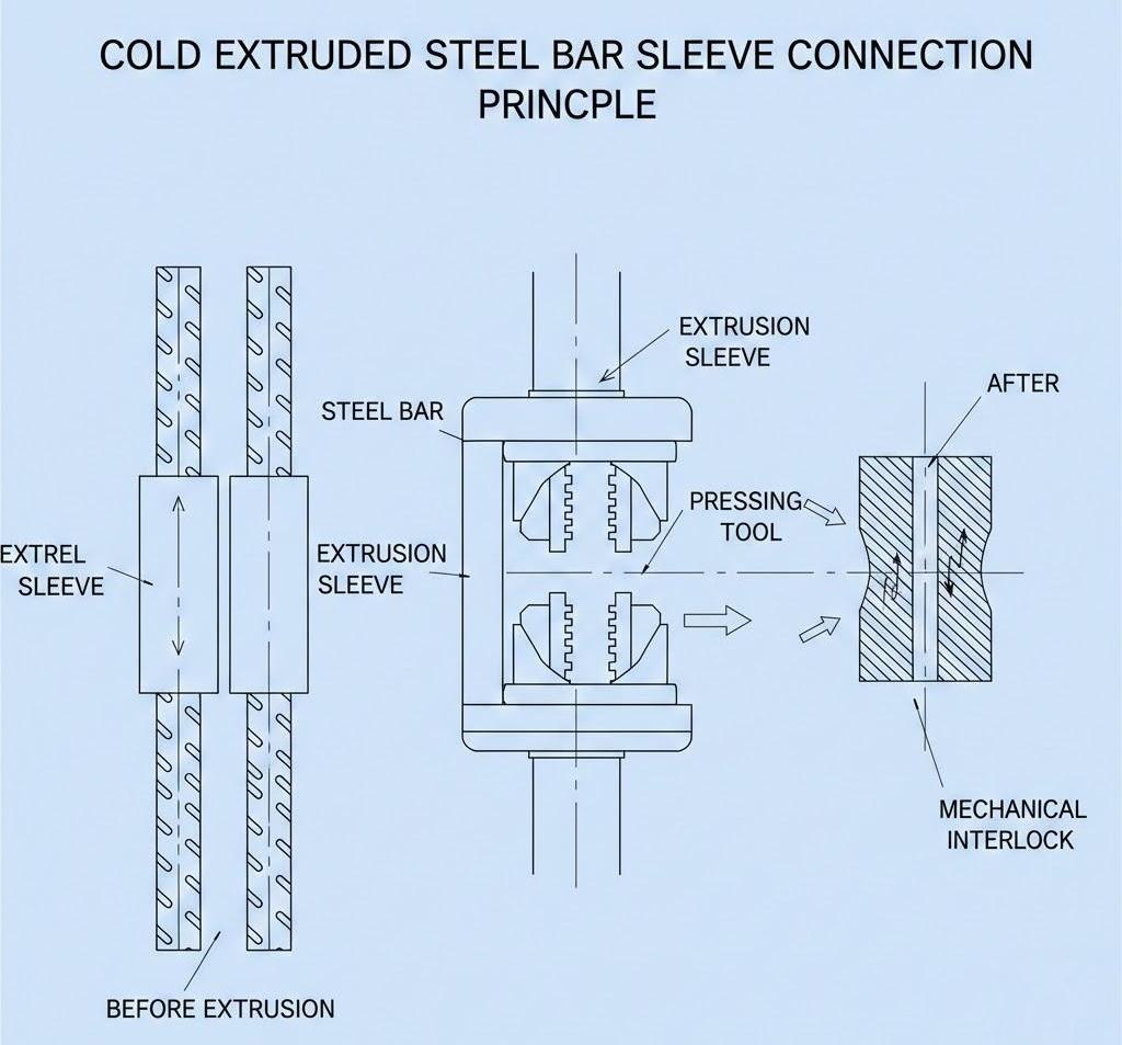 Schematic diagram of cold extruded steel bar sleeve connection principle