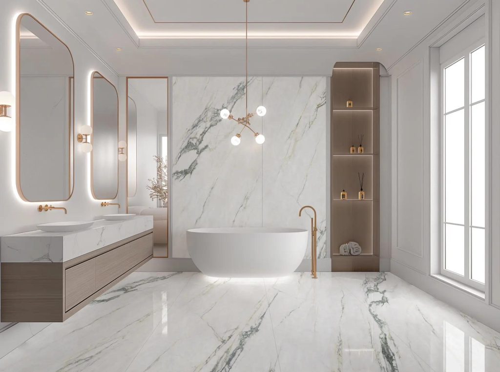 Marble patterned wall panels for bathroom