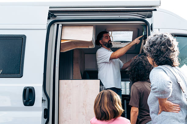 The guide is explaining the materials used in the RV.