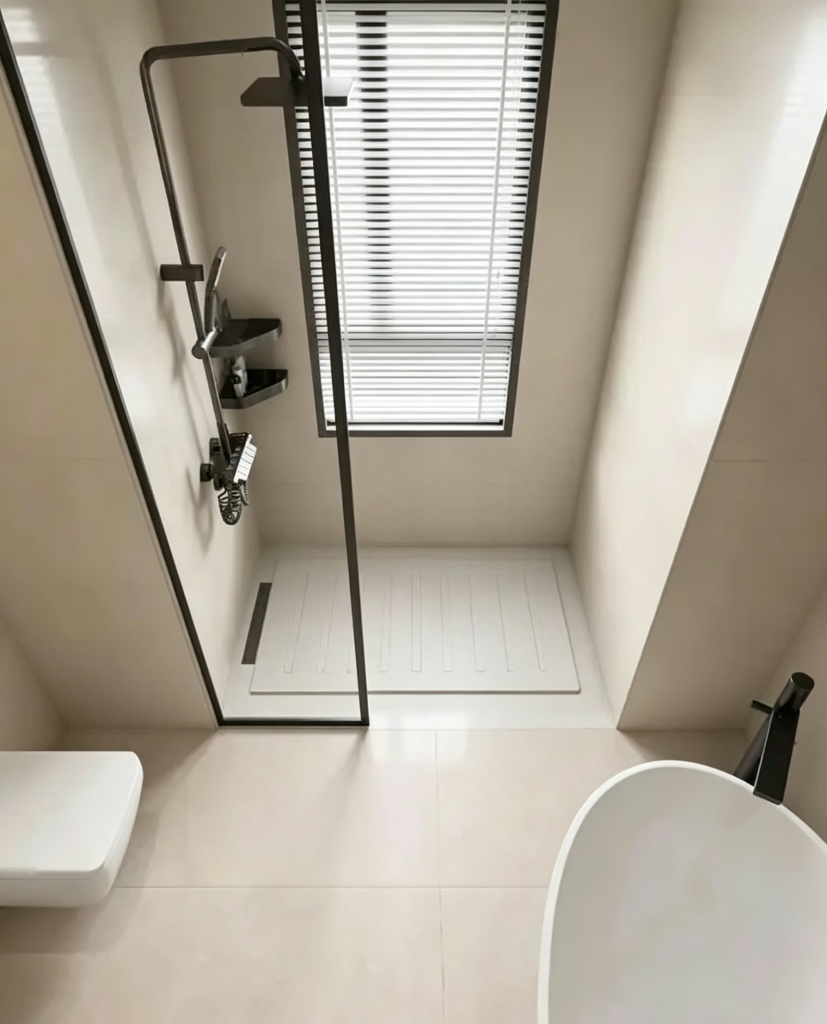 Earth-toned SPC wall panel bathroom