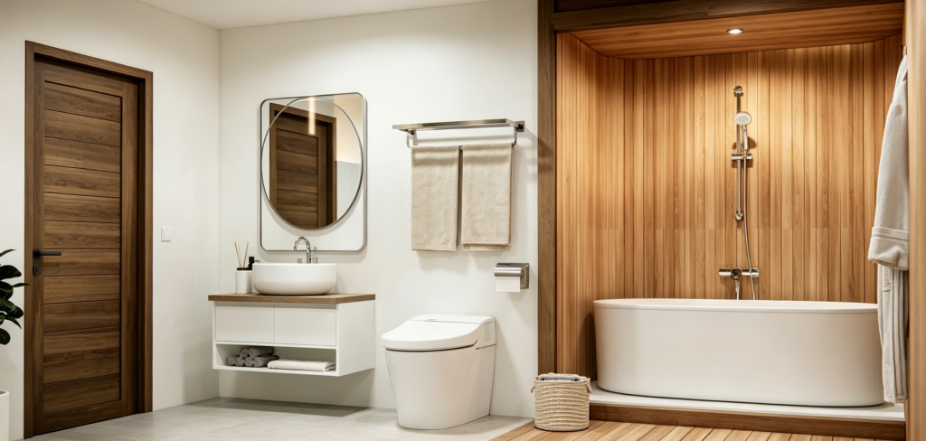 Warm-toned bathroom decor