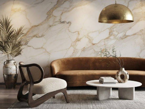 Caramel Vein PVC Marble Sheets for Modern Interior