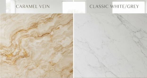 Caramel Vein vs Classic White Marble