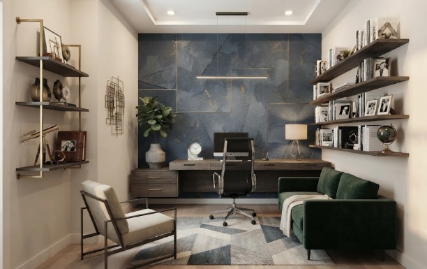Modern Home Office Design with a Decorative Accent Wall