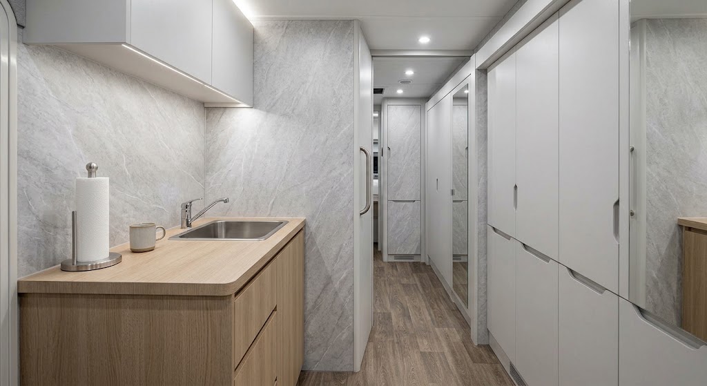 SPC RV Interior Wall Panels in Kitchen and High-Traffic Areas