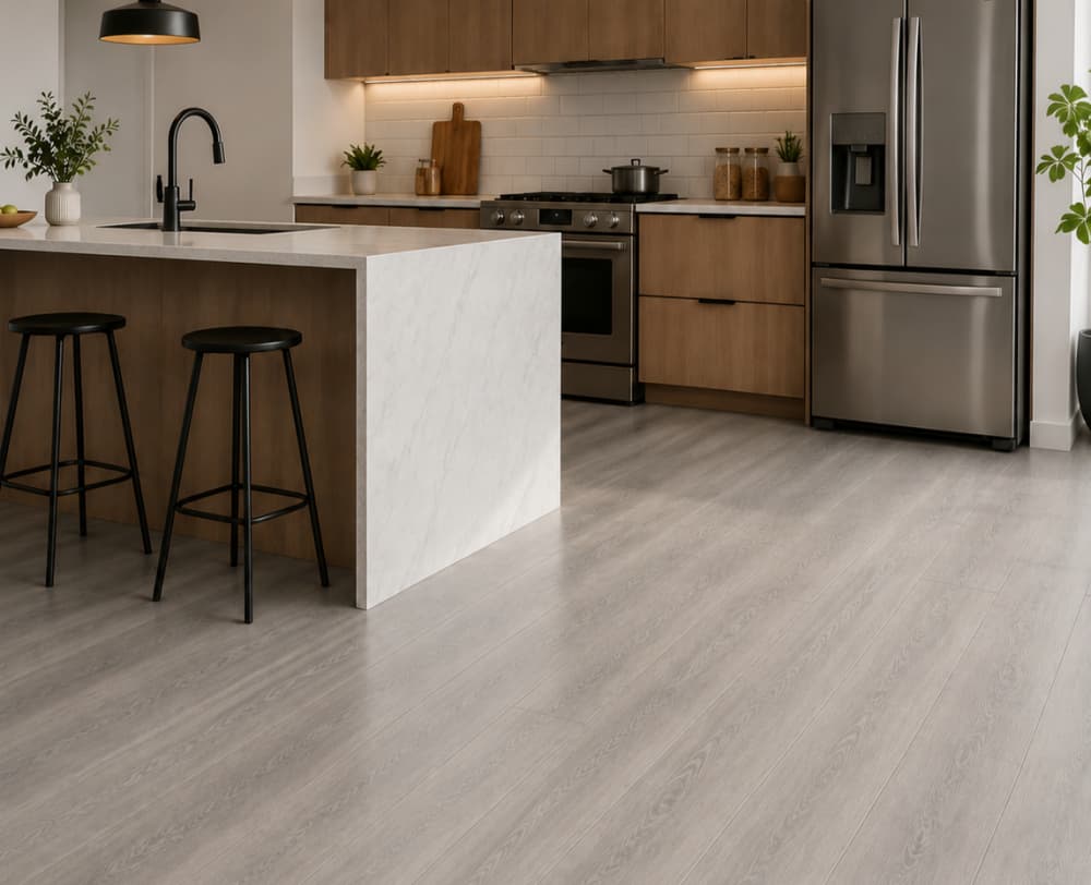SPC flooring installed in modern kitchen