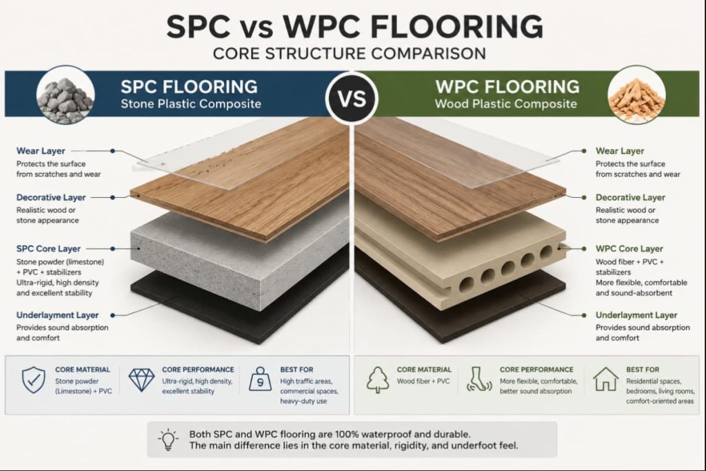 SPC vs WPC flooring core structure comparison