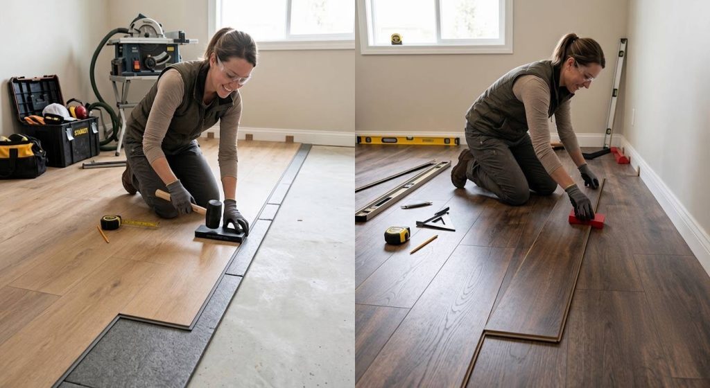 Click lock installation of SPC flooring vs laminate flooring